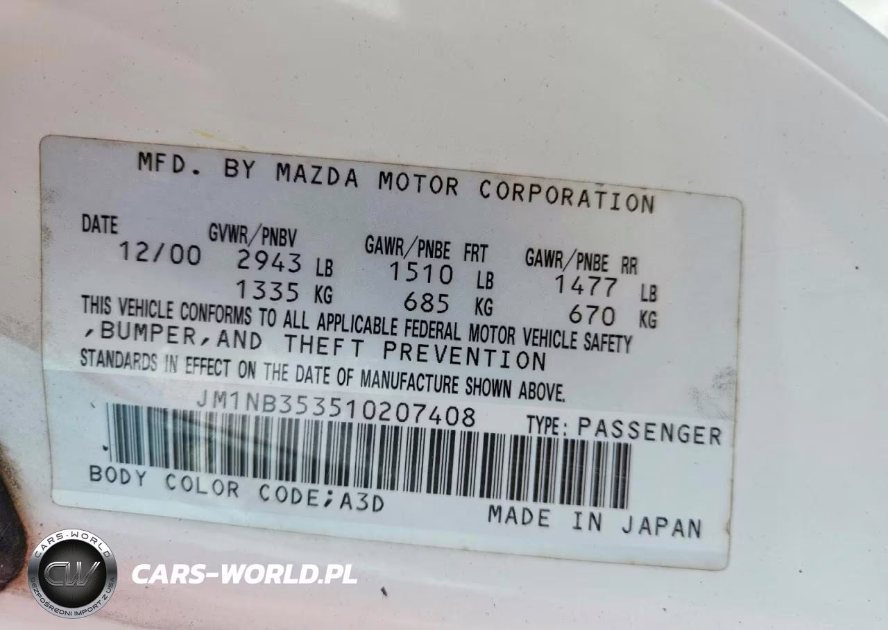 2001 Mazda Mx-5 Miata Base VIN:JM1NB353510207408 - 12