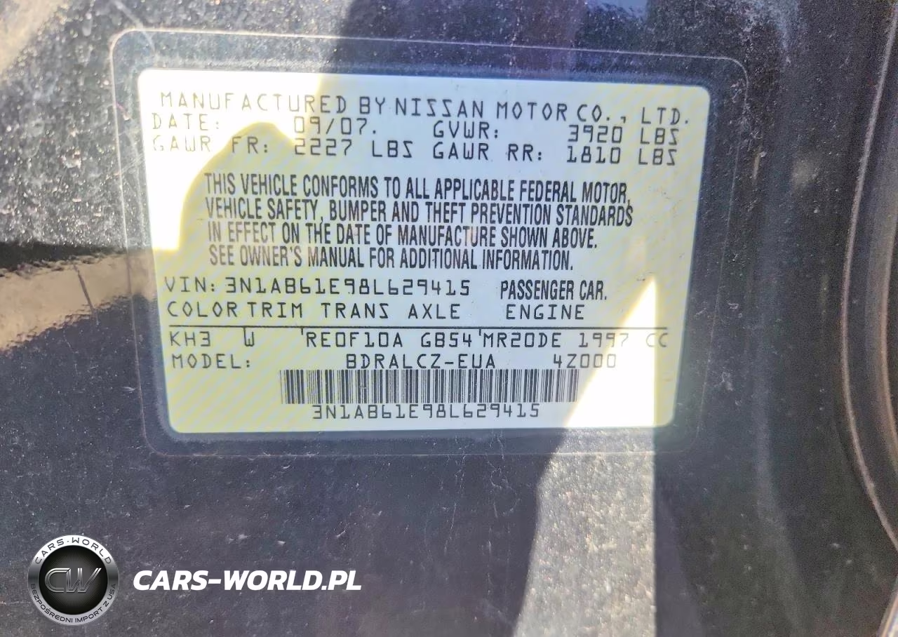 2008 Nissan Sentra 2.0 VIN:3N1AB61E98L629415 - 12