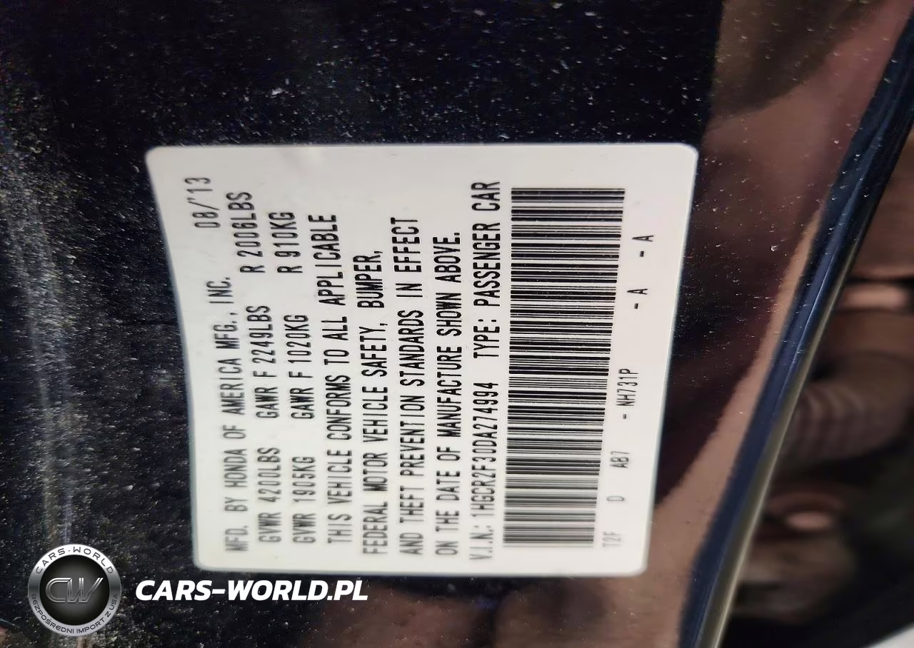 2013 Honda Accord Lx VIN:1HGCR2F30DA274994 - 12