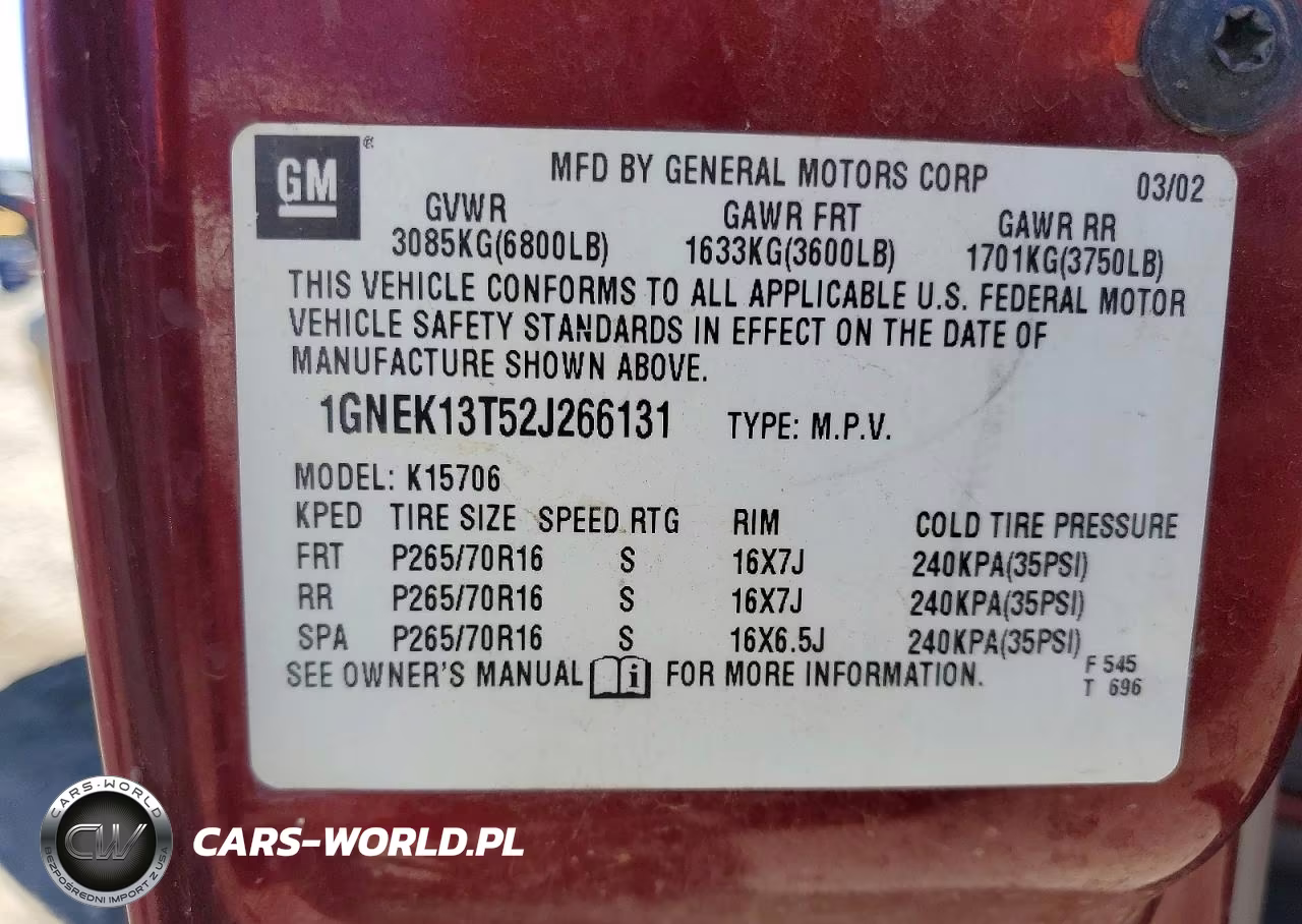 2002 Chevrolet Tahoe K1500 VIN:1GNEK13T52J266131 - 13