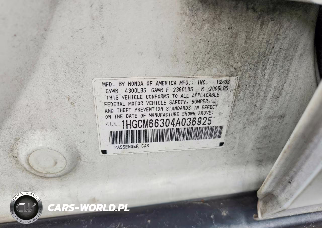 2004 Honda Accord Lx VIN:1HGCM66304A036925 - 13