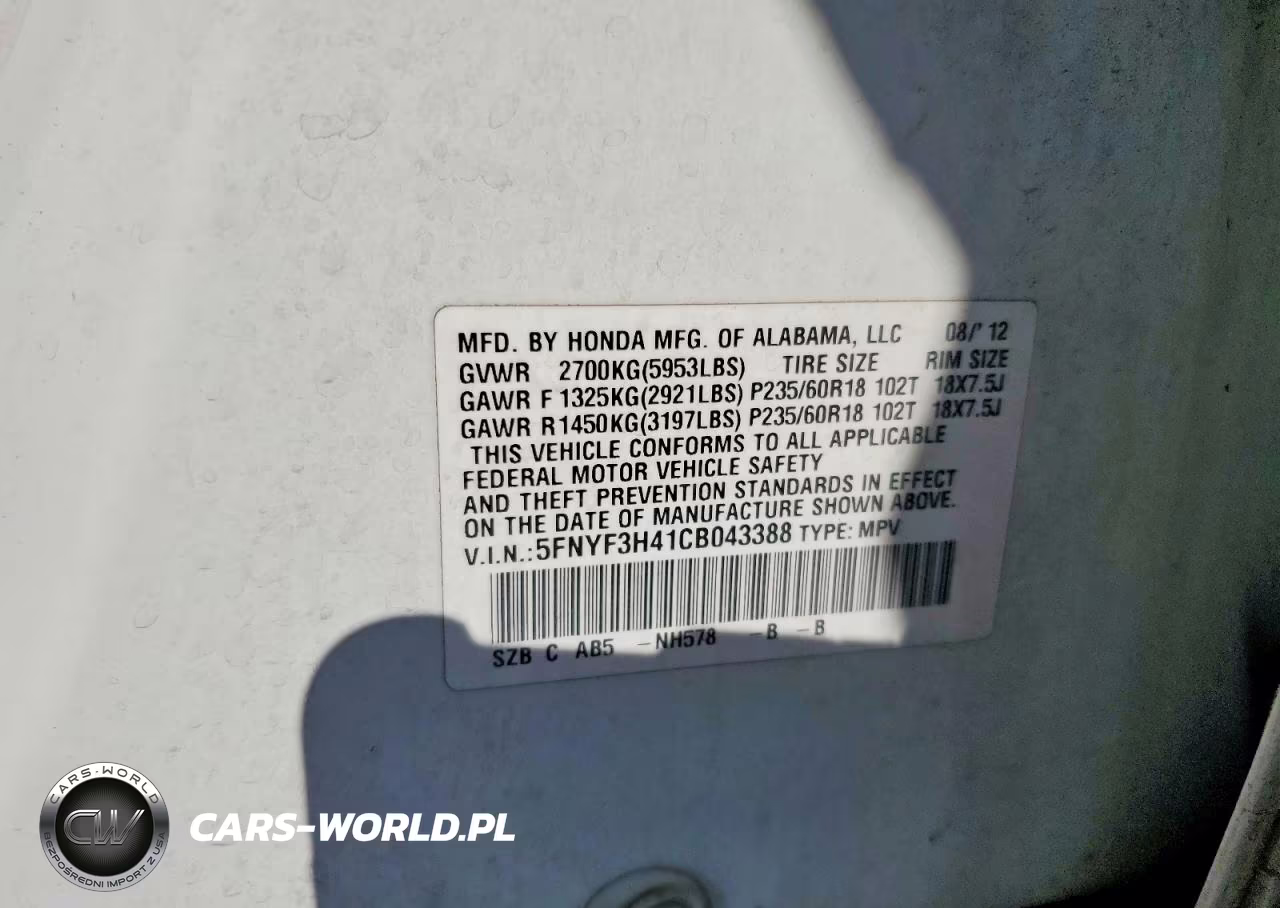 2012 Honda Pilot Ex VIN:5FNYF3H41CB043388 - 14