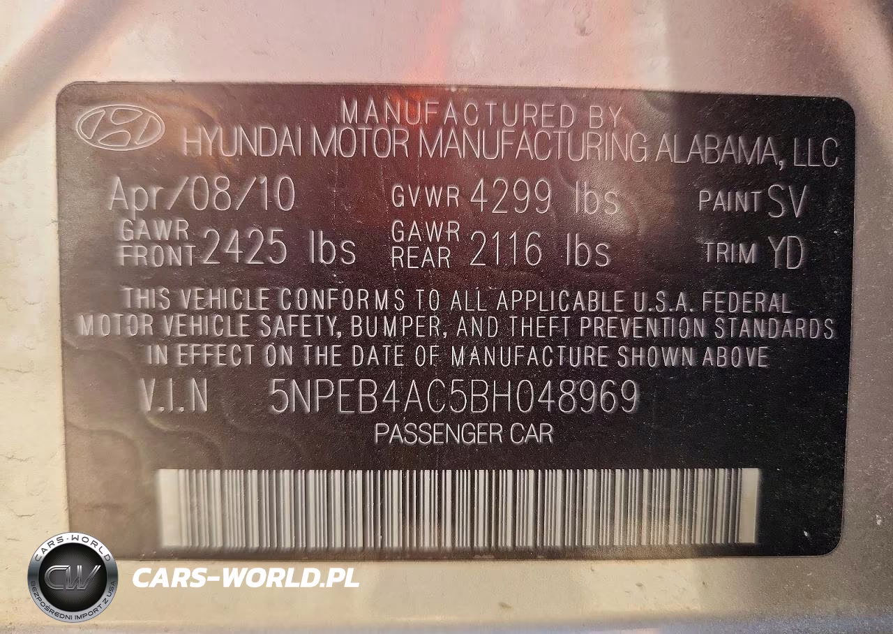 2011 Hyundai Sonata Gls VIN:5NPEB4AC5BH048969 - 12