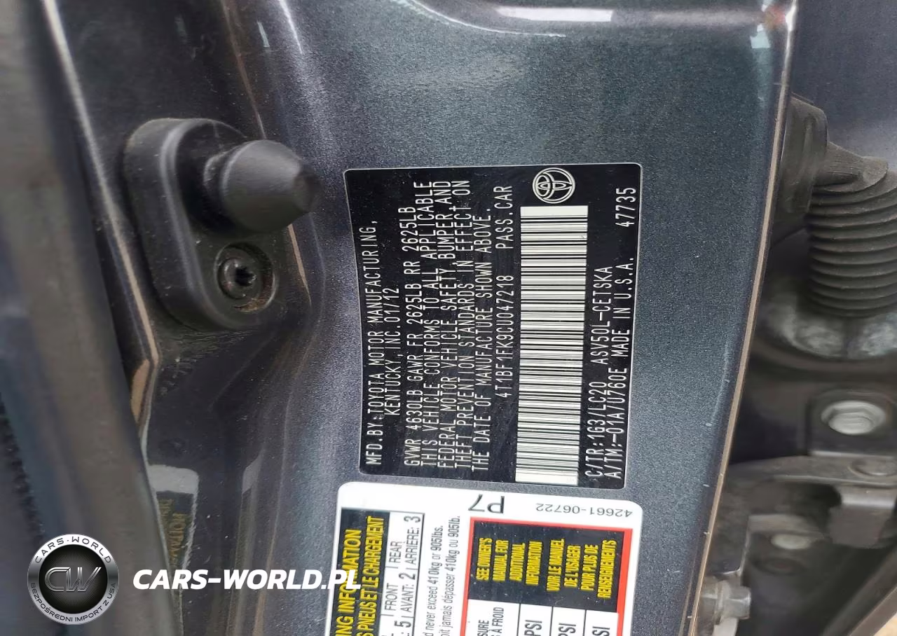 2012 Toyota Camry Se VIN:4T1BF1FK9CU047218 - 12