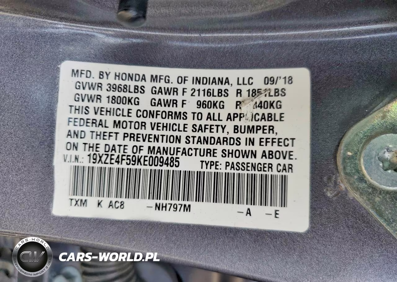 2019 Honda Insight Ex VIN:19XZE4F59KE009485 - 12