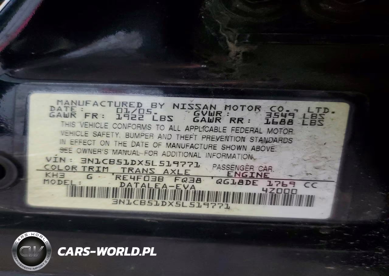 2005 Nissan Sentra 1.8 VIN:3N1CB51DX5L519771 - 12