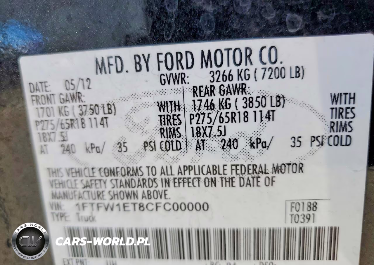 2012 Ford F150 Supercrew VIN:1FTFW1ET8CFC00000 - 12