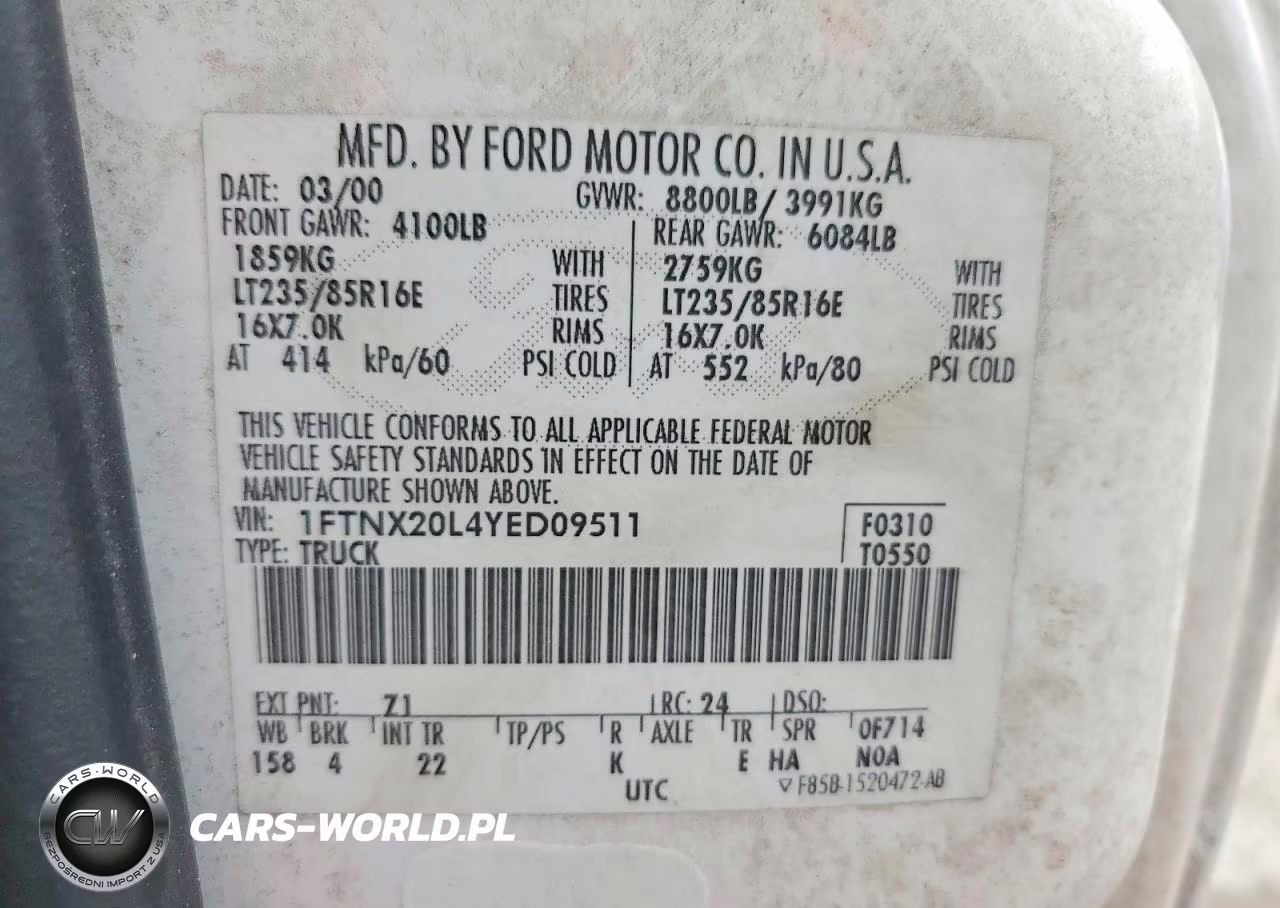 2000 Ford F250 Super Duty VIN:1FTNX20L4YED09511 - 12