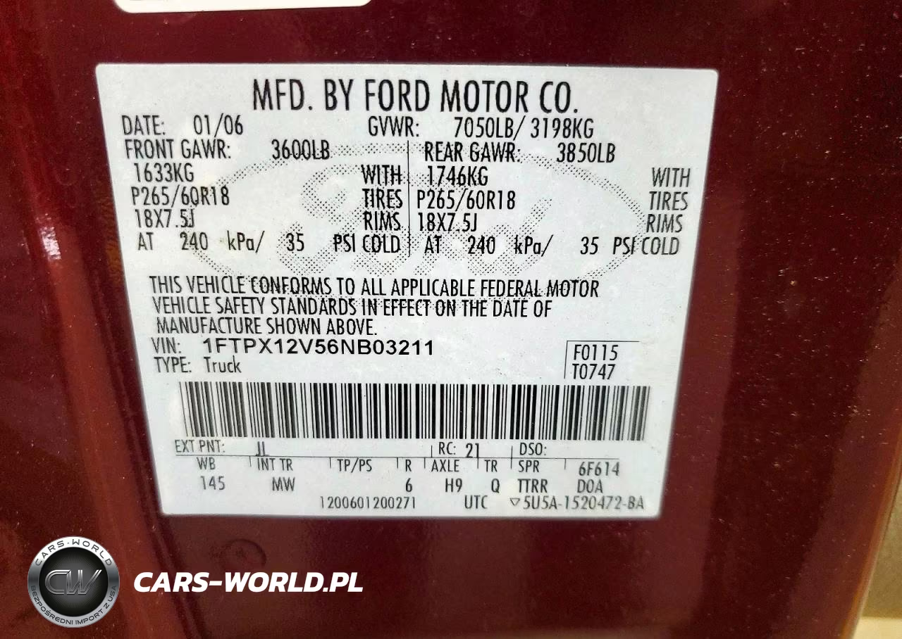 2006 Ford F150 VIN:1FTPX12V56NB03211 - 12