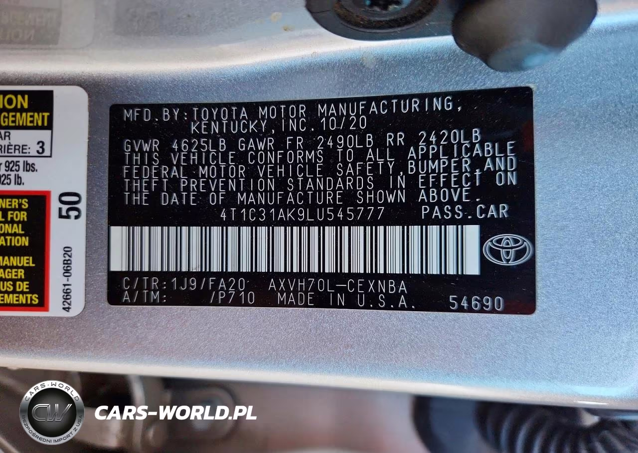 2020 Toyota Camry Le VIN:4T1C31AK9LU545777 - 12