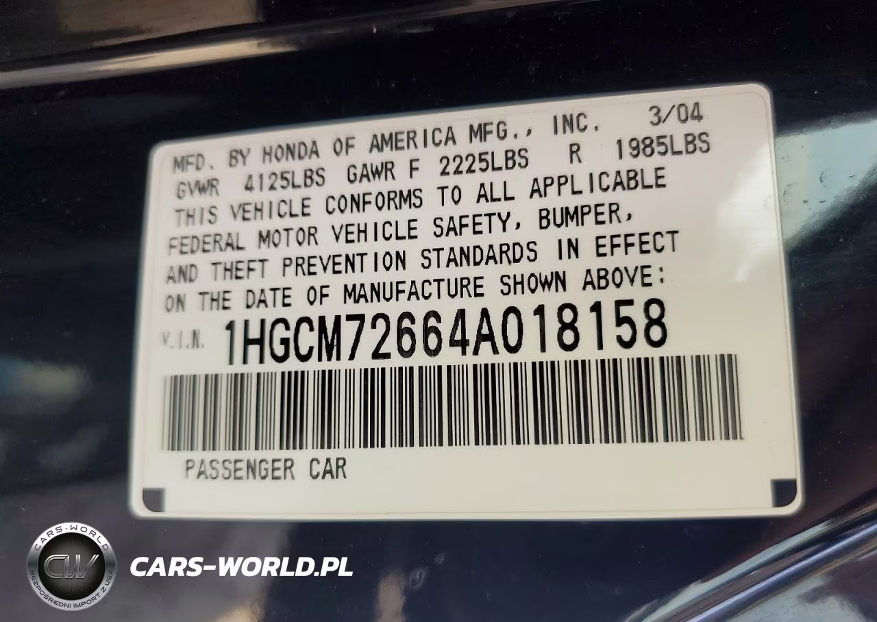 2004 Honda Accord 2.4 Ex VIN:1HGCM72664A018158 - 12