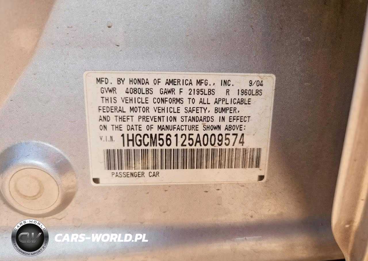 2005 Honda Accord Dx VIN:1HGCM56125A009574 - 13