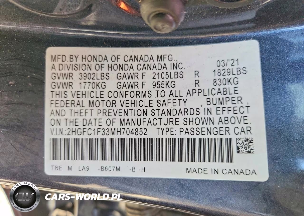 2021 Honda Civic Ex VIN:2HGFC1F33MH704852 - 12