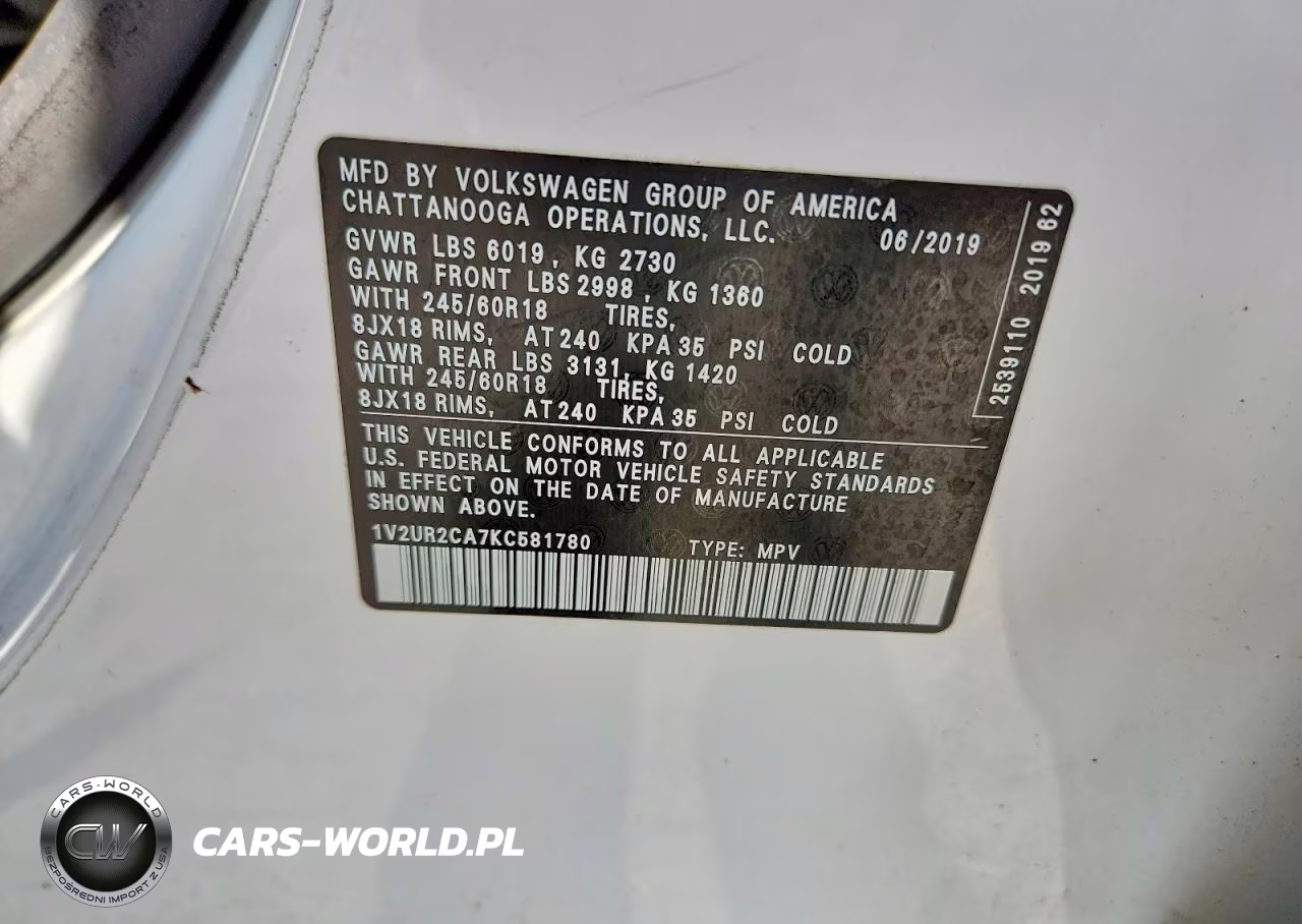 2019 Volkswagen Atlas Se VIN:1V2UR2CA7KC581780 - 13
