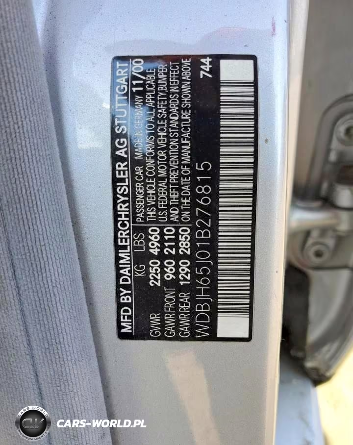 2001 Mercedes-Benz E 320 VIN:WDBJH65J01B276815 - 12