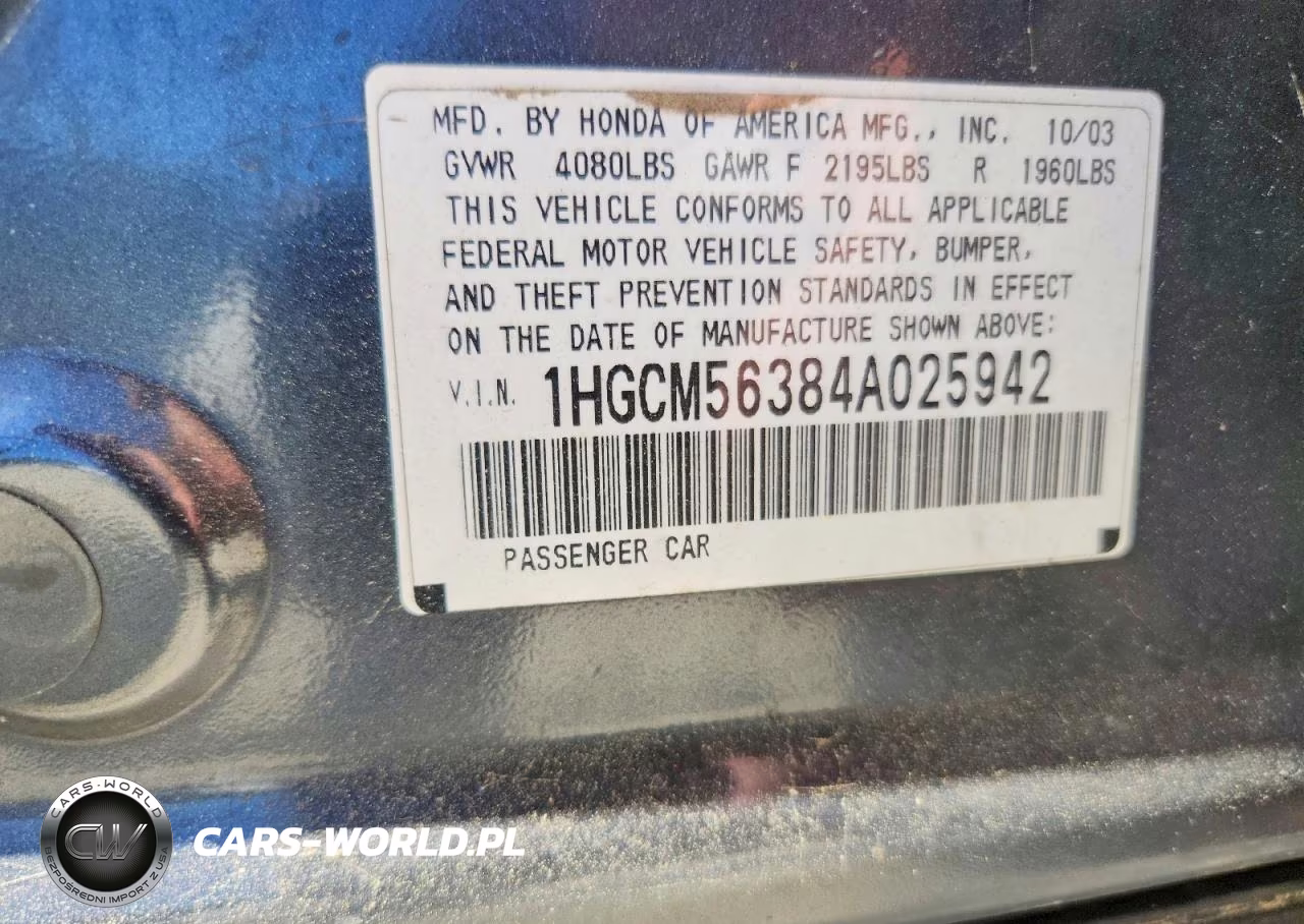 2004 Honda Accord Lx VIN:1HGCM56384A025942 - 12