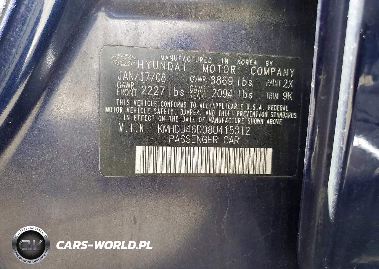 2008 Hyundai Elantra Gls VIN:KMHDU46D08U415312 - 13