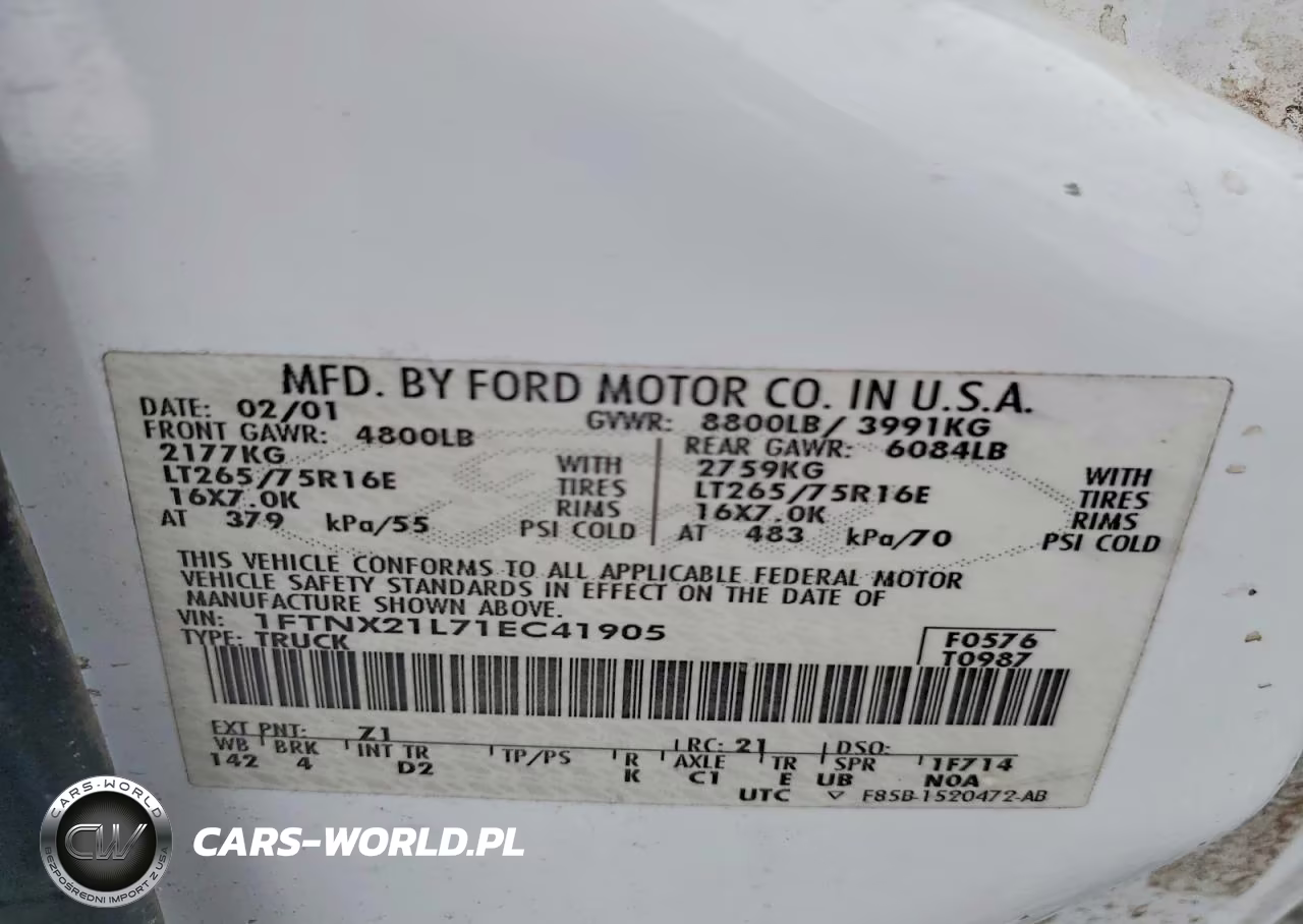 2001 Ford F250 Super Duty VIN:1FTNX21L71EC41905 - 12