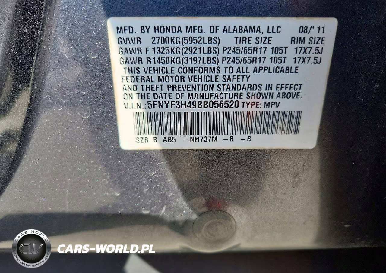 2011 Honda Pilot Ex VIN:5FNYF3H49BB056520 - 13