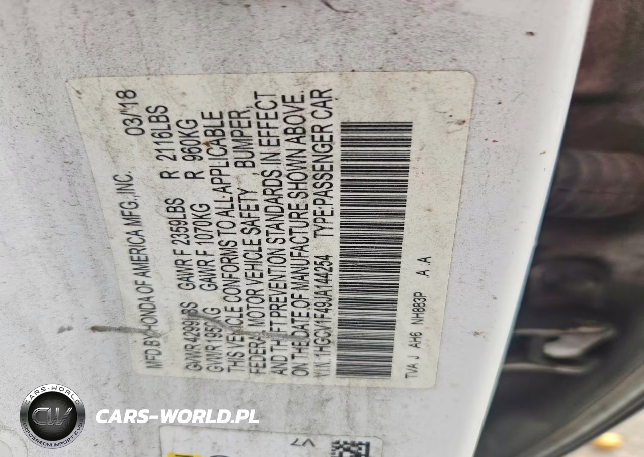 2018 Honda Accord Ex VIN:1HGCV1F49JA144254 - 12