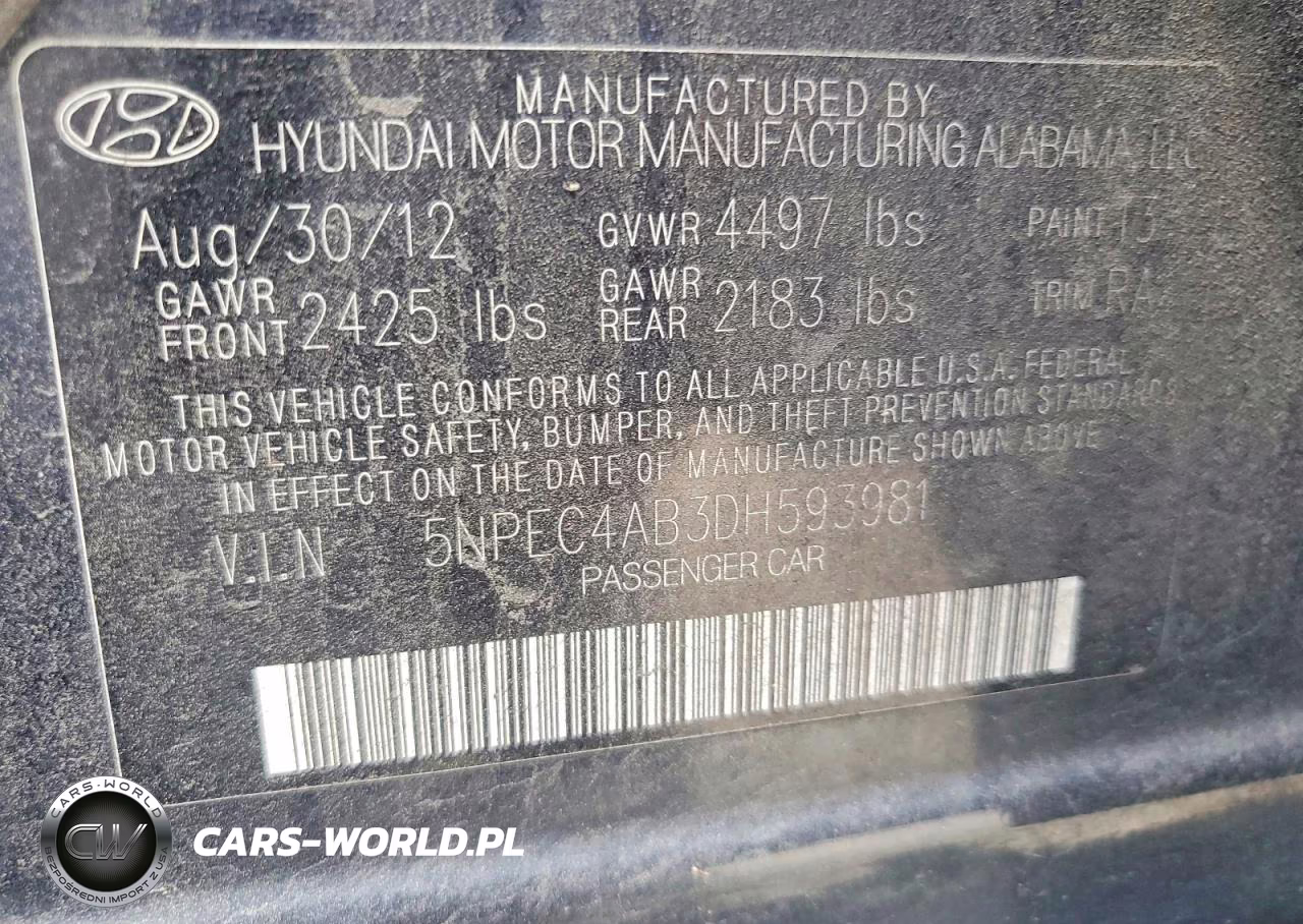 2013 Hyundai Sonata Limited 2.0T VIN:5NPEC4AB3DH593981 - 12