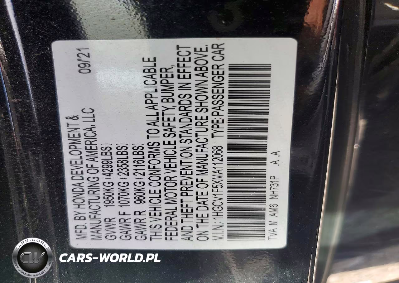 2021 Honda Accord Exl VIN:1HGCV1F5XMA112068 - 13