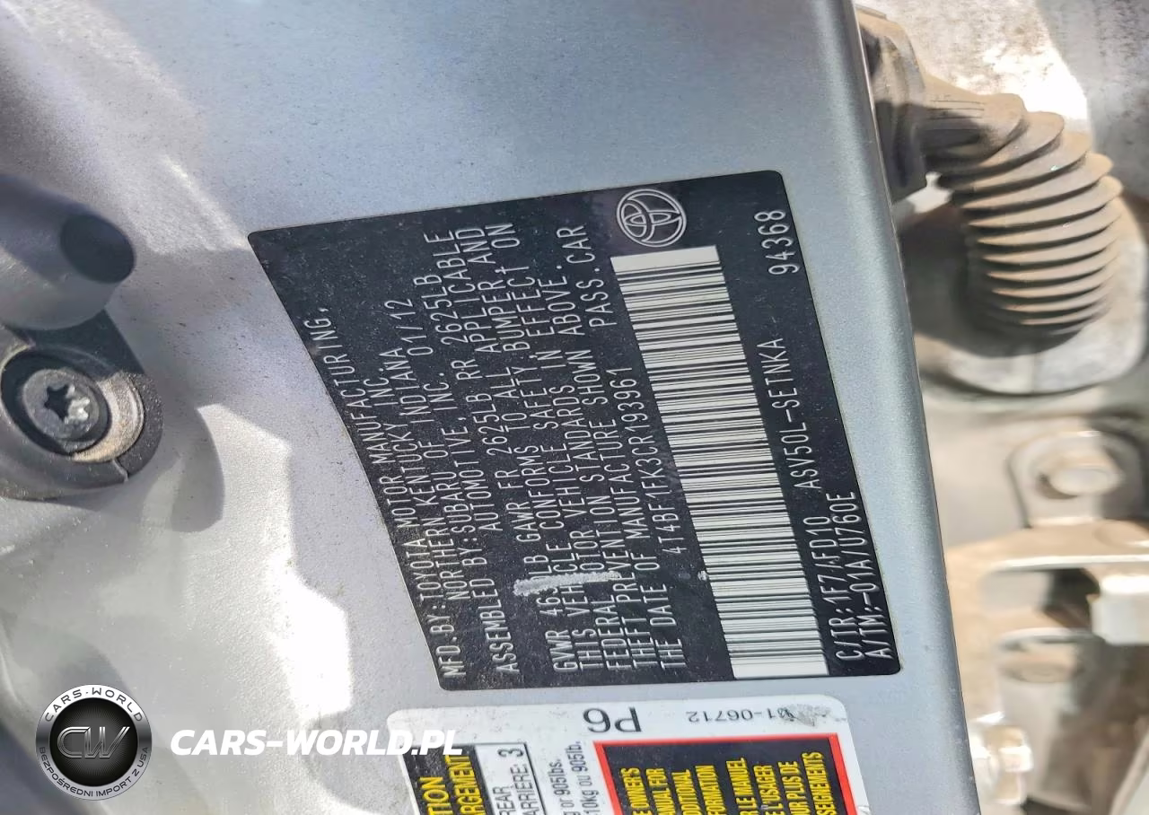 2012 Toyota Camry VIN:4T4BF1FK3CR193961 - 12