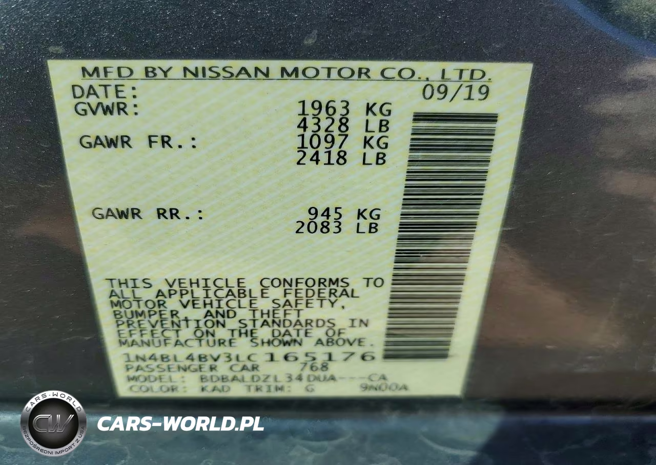 2020 Nissan Altima S VIN:1N4BL4BV3LC165176 - 12