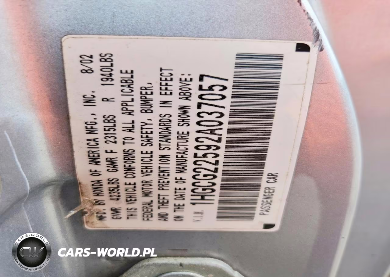 2002 Honda Accord Ex VIN:1HGCG22592A037057 - 12