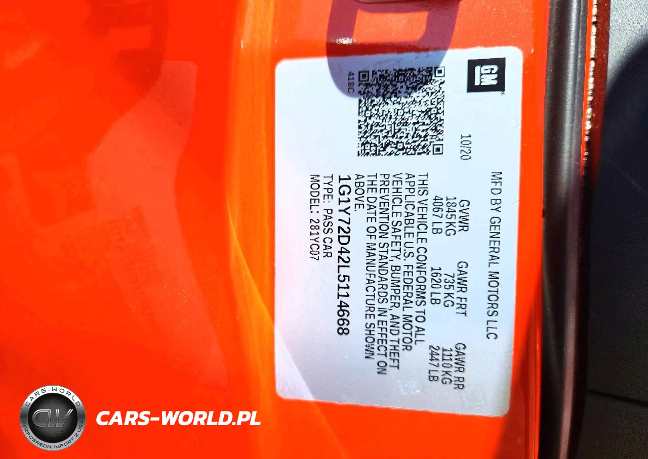 2020 Chevrolet Corvette Stingray 2Lt VIN:1G1Y72D42L5114668 - 12