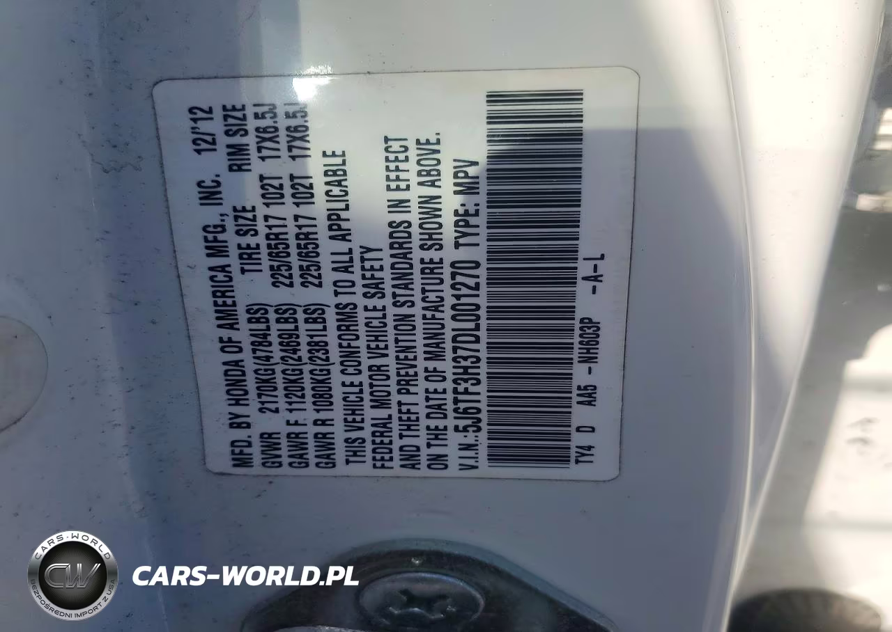 2013 Honda Crosstour Ex VIN:5J6TF3H37DL001270 - 13