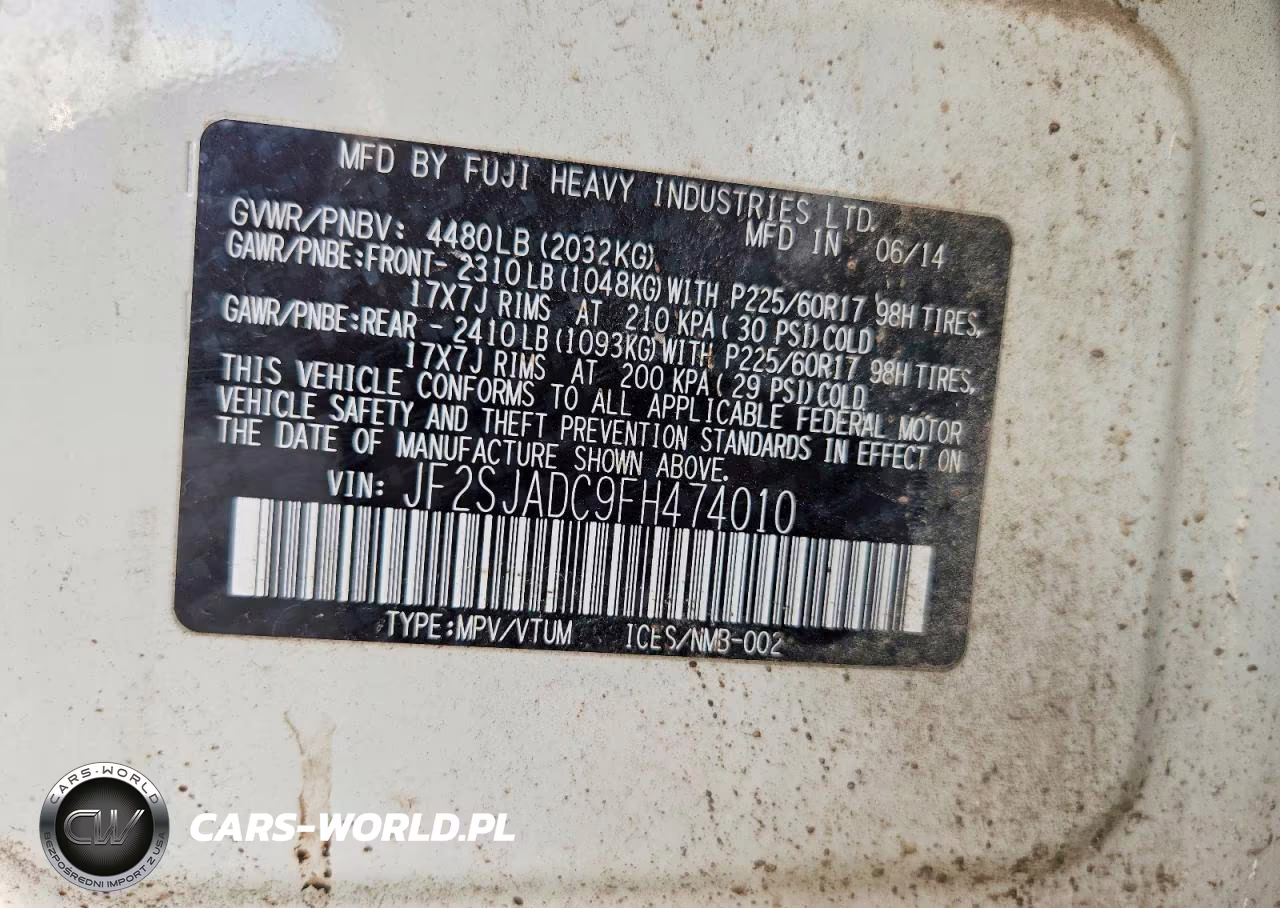 2015 Subaru Forester 2.5I Premium VIN:JF2SJADC9FH474010 - 12