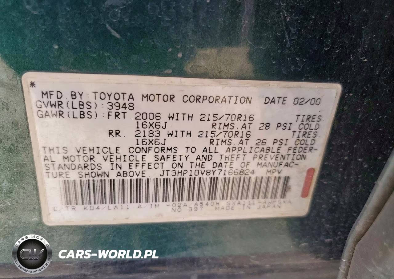 2000 Toyota Rav4 Base VIN:JT3HP10V8Y7166824 - 12