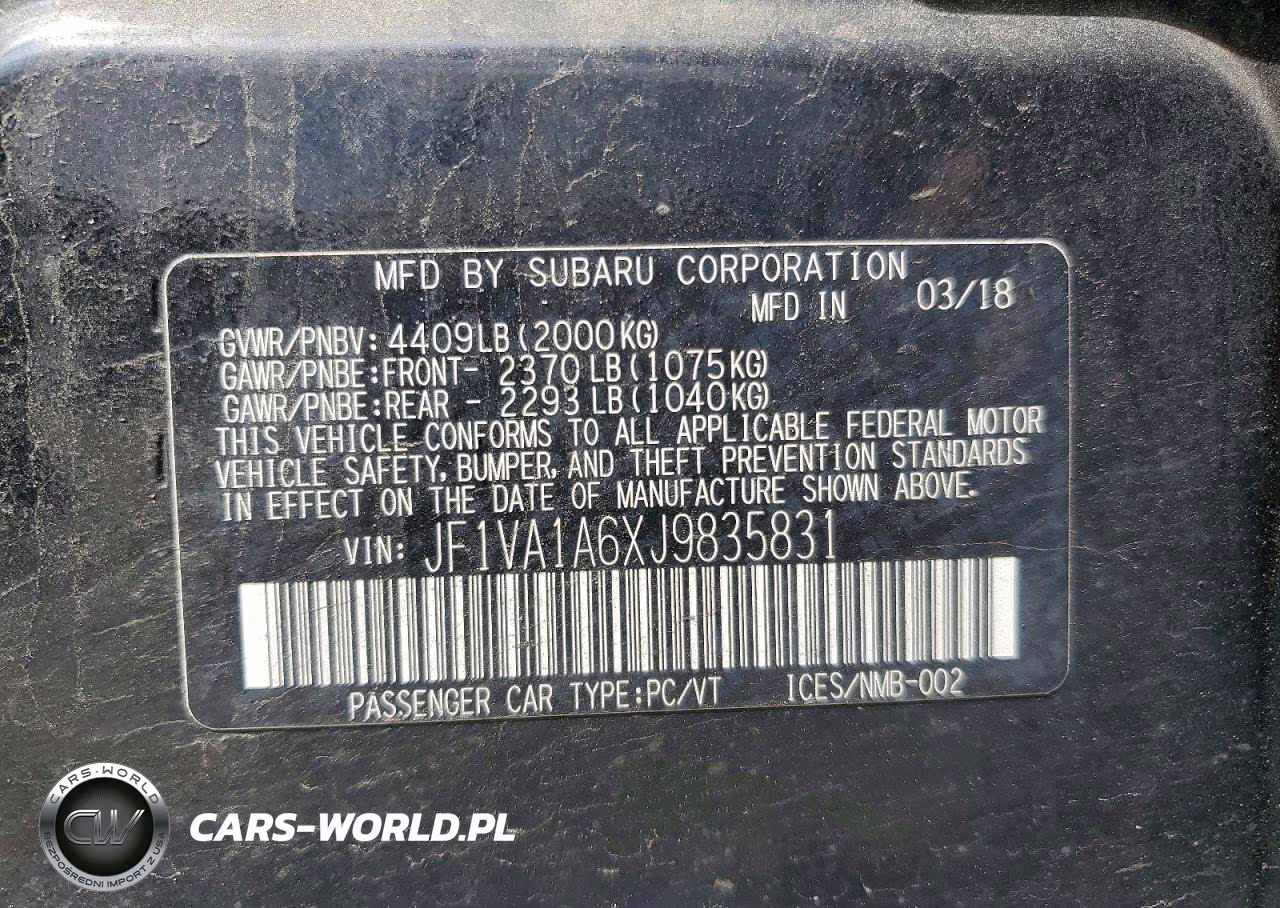 2018 Subaru Wrx VIN:JF1VA1A6XJ9835831 - 12