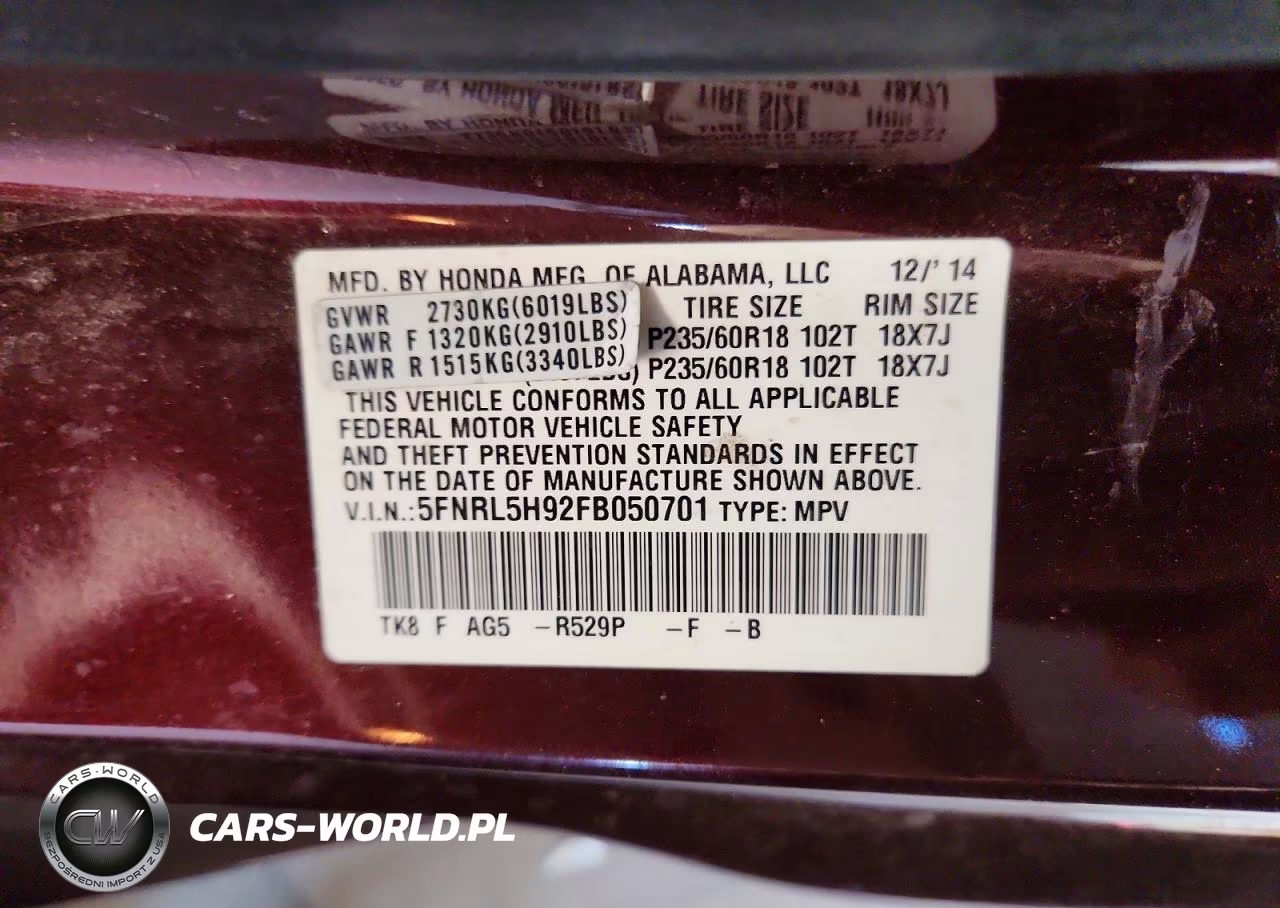 2015 Honda Odyssey Touring VIN:5FNRL5H92FB050701 - 13