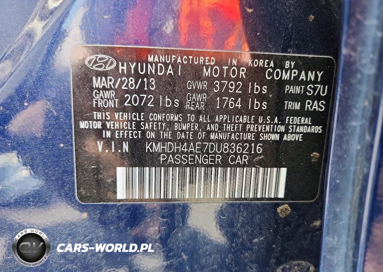2013 Hyundai Elantra Gls VIN:KMHDH4AE7DU836216 - 13