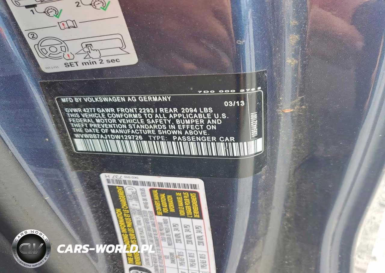 2013 Volkswagen Golf VIN:WVWBB7AJ1DW129726 - 12