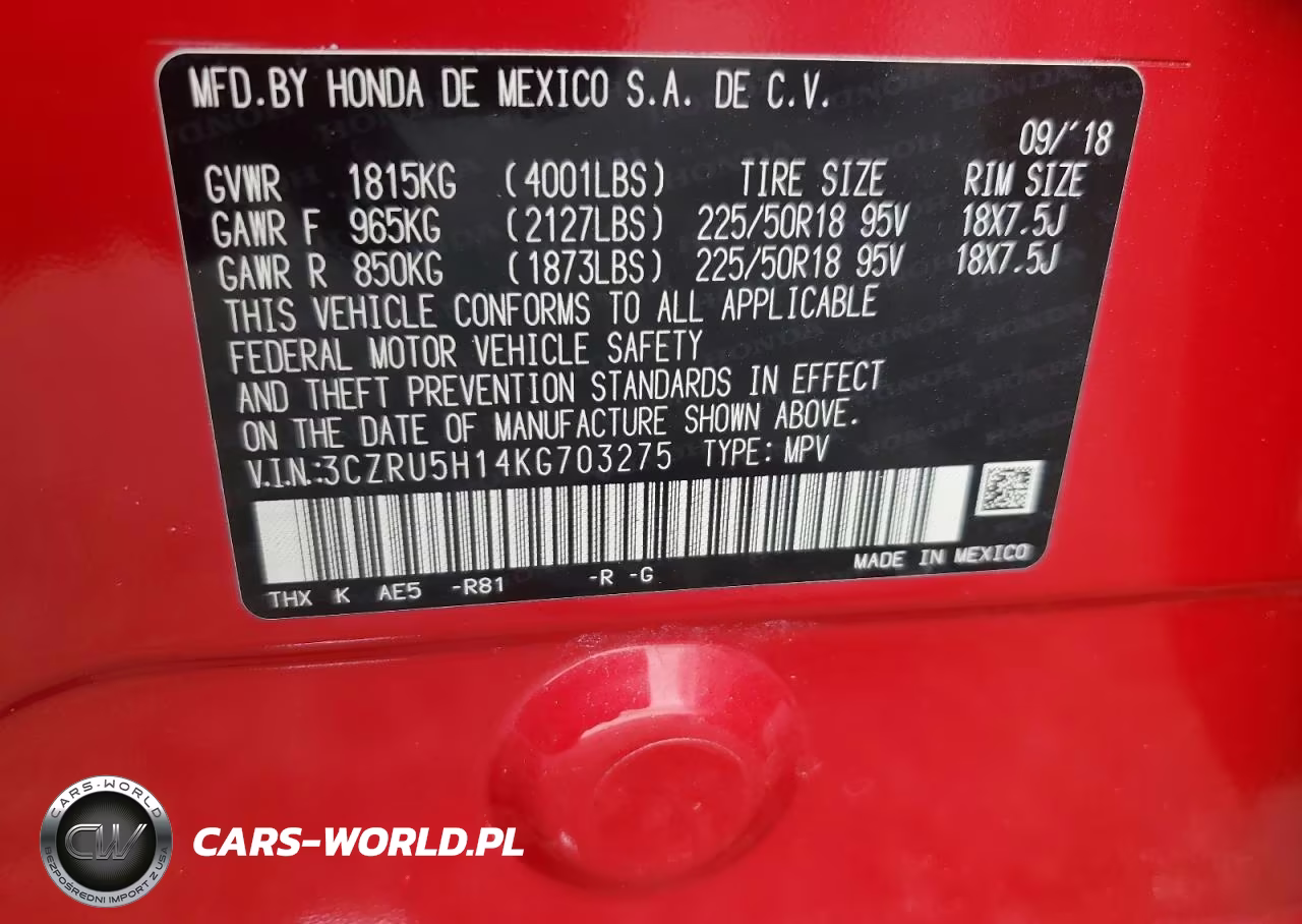 2019 Honda Hr-V Sport VIN:3CZRU5H14KG703275 - 14
