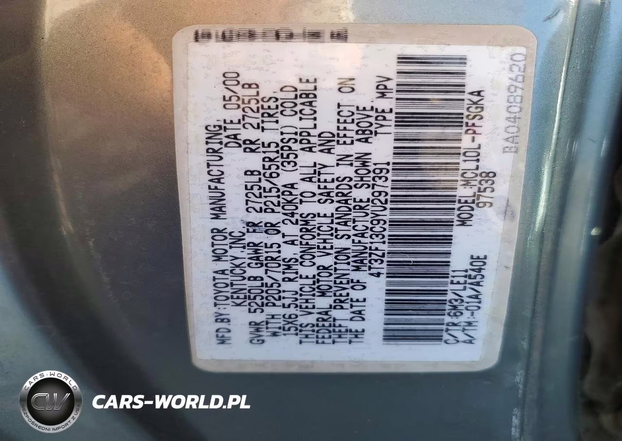 2000 Toyota Sienna Xle VIN:4T3ZF13C9YU297391 - 13