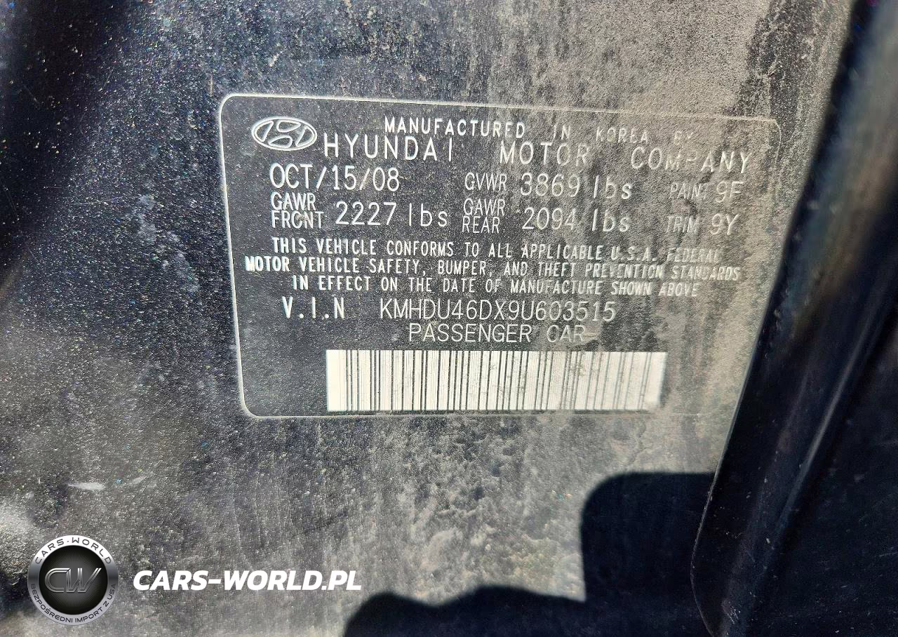 2009 Hyundai Elantra Gls VIN:KMHDU46DX9U603515 - 12