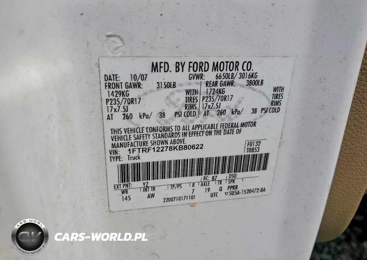 2008 Ford F150 Xl VIN:1FTRF12278KB80622 - 12