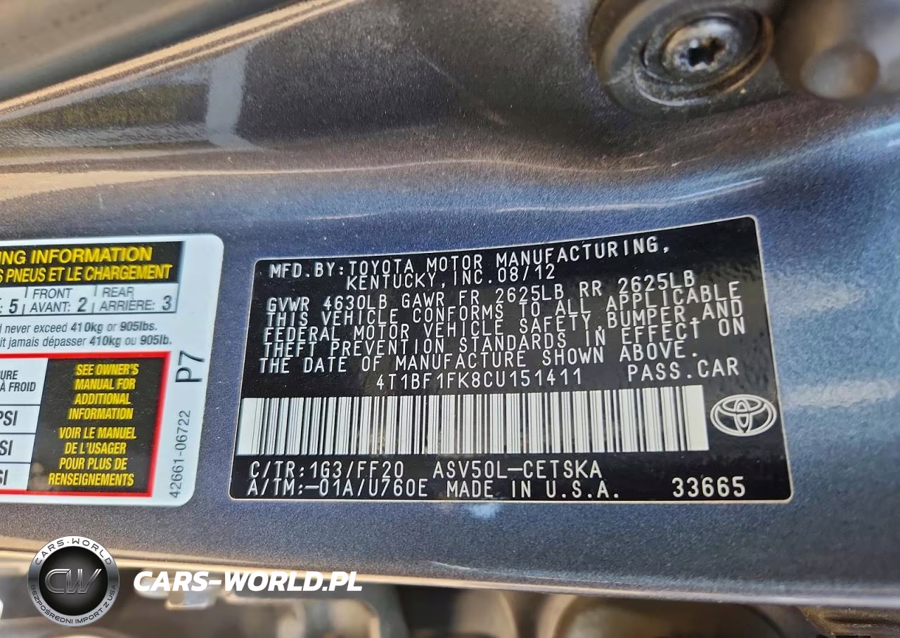 2012 Toyota Camry Se VIN:4T1BF1FK8CU151411 - 12