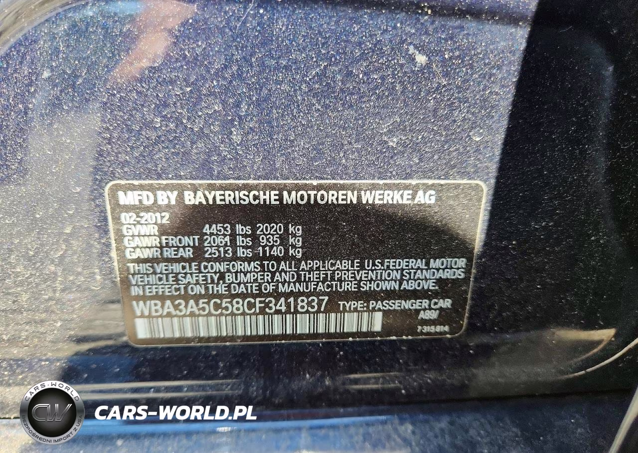 2012 BMW 328 I VIN:WBA3A5C58CF341837 - 12