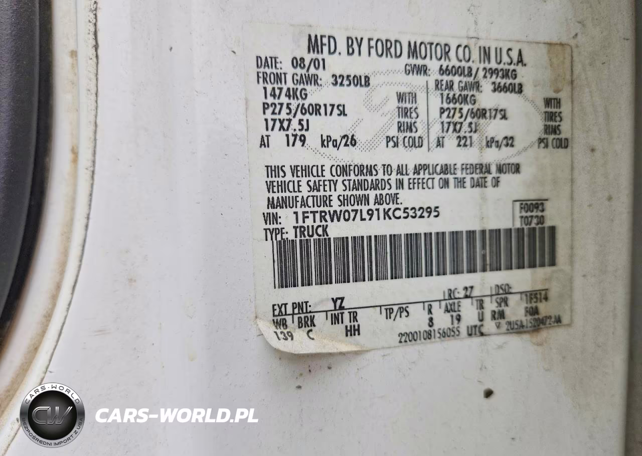 2001 Ford F150 Supercrew VIN:1FTRW07L91KC53295 - 13