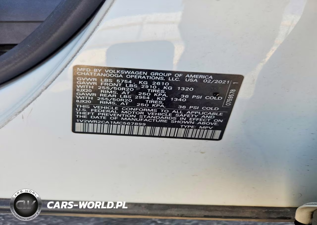 2021 Volkswagen Atlas Se VIN:1V2WR2CA1MC567899 - 13
