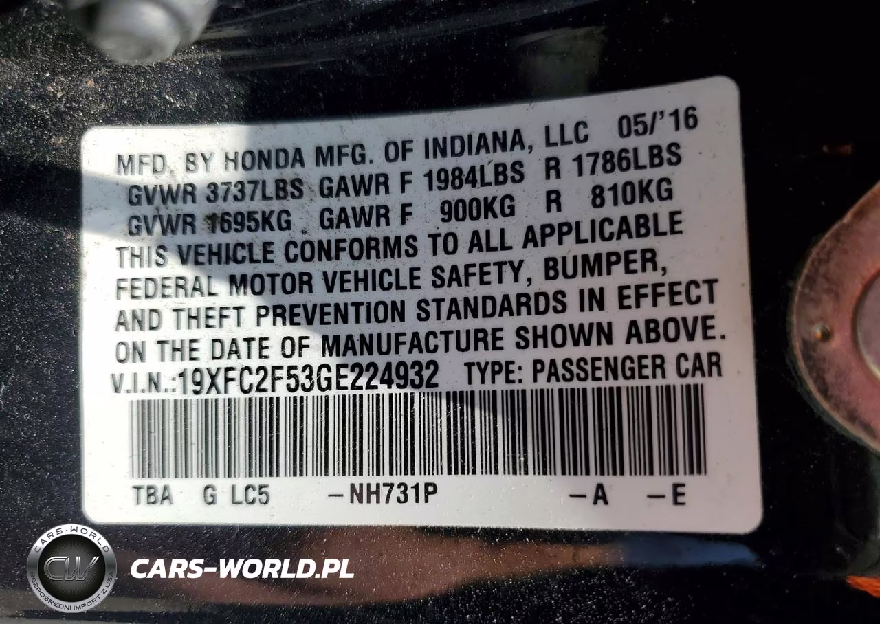 2016 Honda Civic Lx VIN:19XFC2F53GE224932 - 12