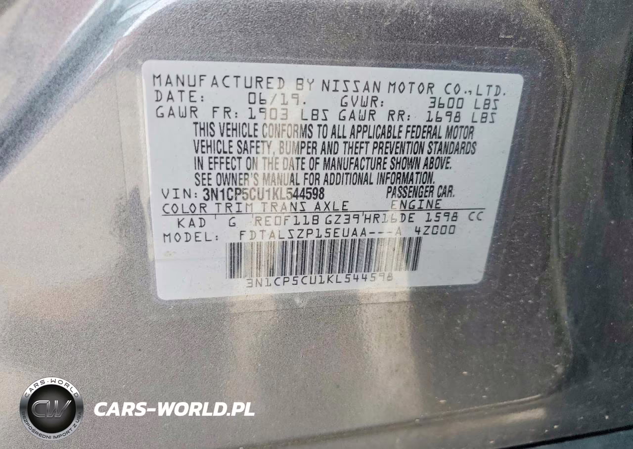 NISSAN KICKS S VIN:3N1CP5CU1KL544598 - 13