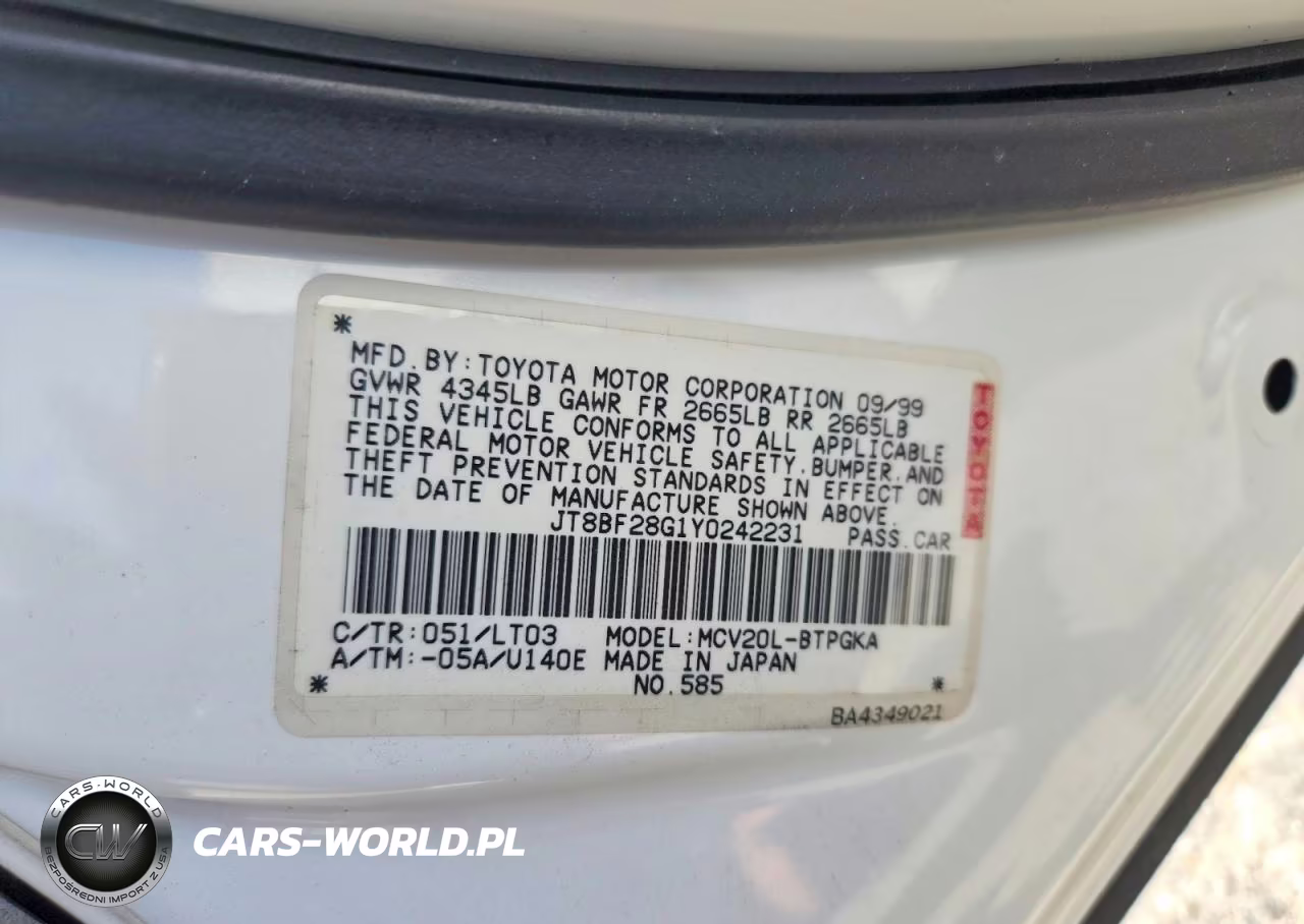 2000 Lexus Es 300 VIN:JT8BF28G1Y0242231 - 12