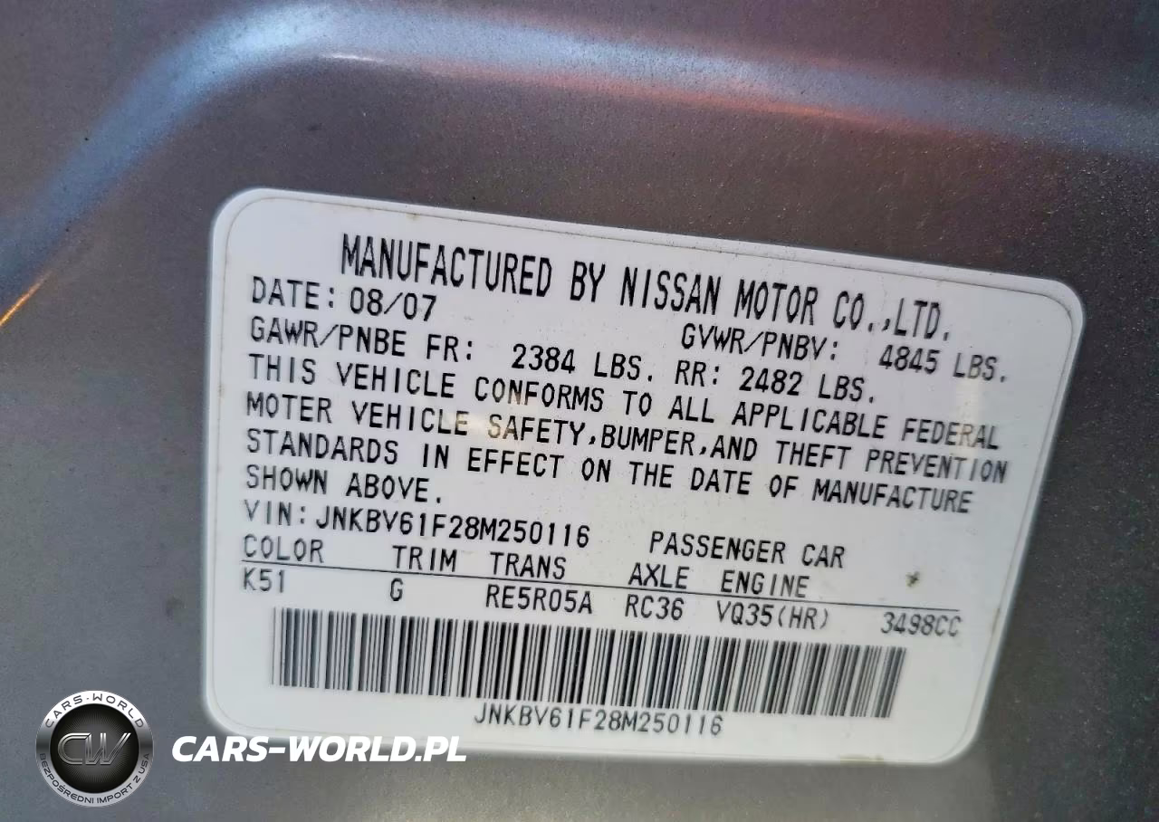 2008 Infiniti G35 X VIN:JNKBV61F28M250116 - 12