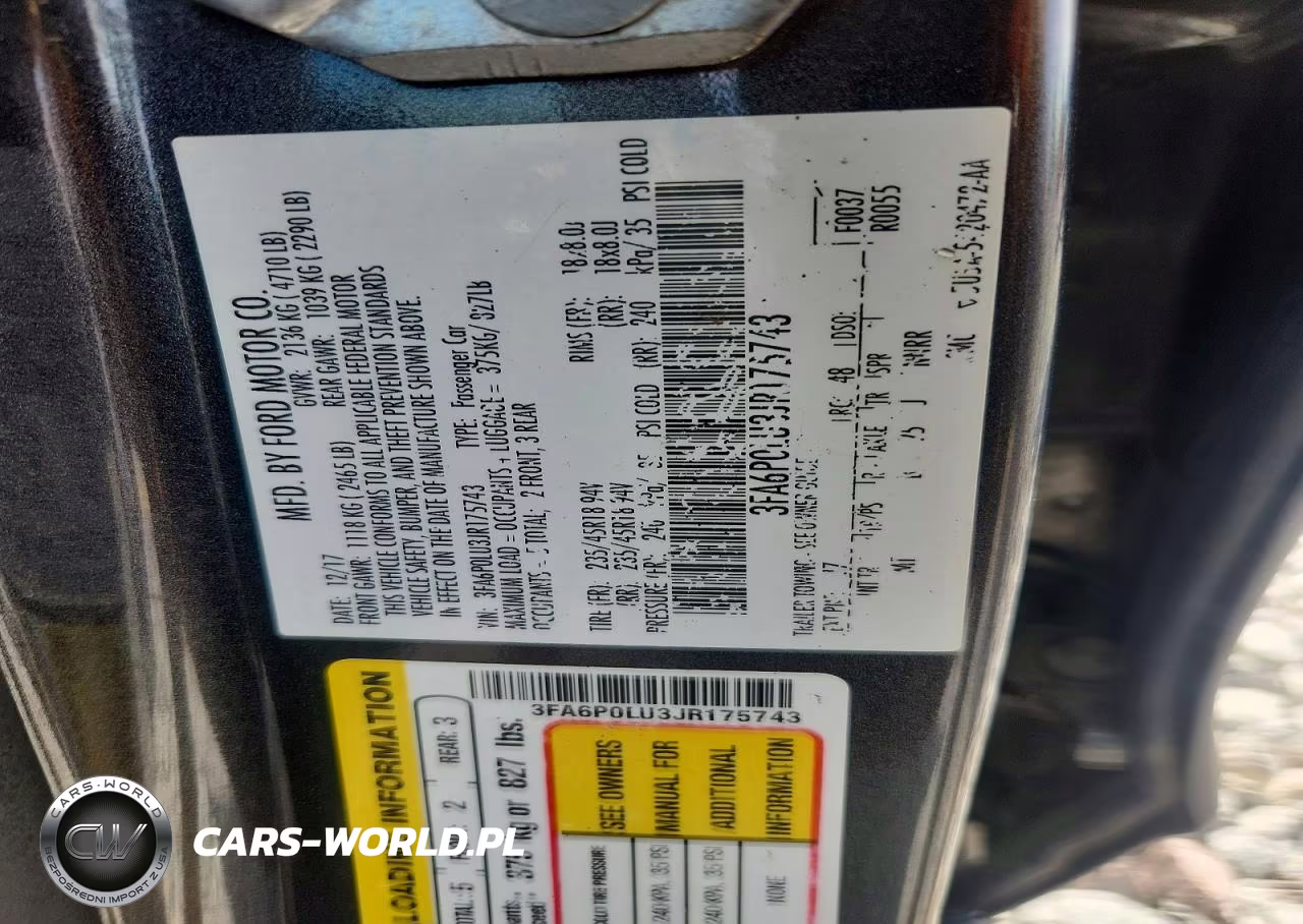 2018 Ford Fusion Se Hybrid VIN:3FA6P0LU3JR175743 - 12